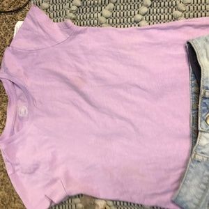 Lavender Top w/ White Washed Jean Skirt. (outfit)